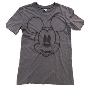 Disney Mickey Mouse Shirt Women Medium Gray Embroidered Classic Cartoon Back Hit